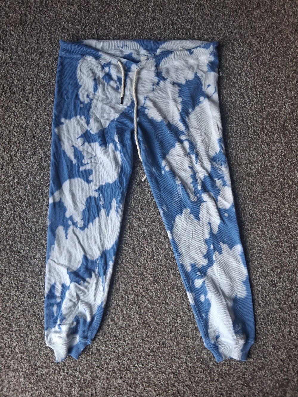 THE GREAT. Blue and White Tie-Dye Ribbed Jogger Pants